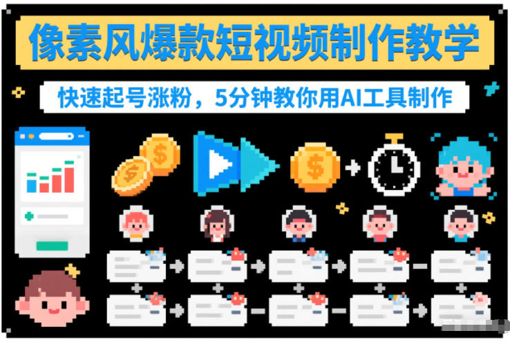 像素风爆款短视频制作教学，快速起号涨粉，5分钟教你用AI工具制作-赚钱驿站