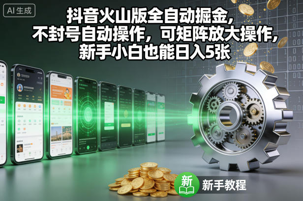 抖音火山版全自动掘金，不封号自动操作，可矩阵放大操作，新手小白也能日入5张【揭秘】-赚钱驿站