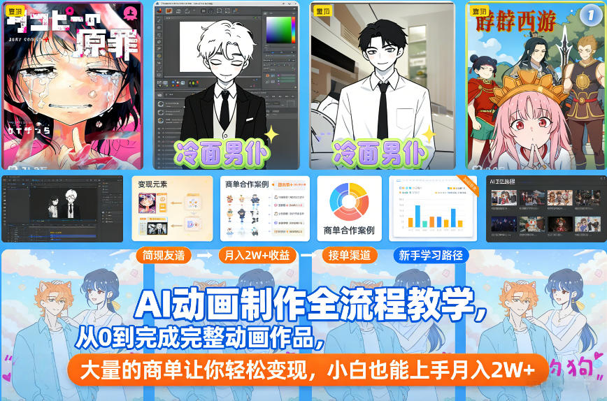 AI动画制作全流程教学，从0到完成完整动画作品，大量的商单让你轻松变现，小白也能上手月入2W+-赚钱驿站