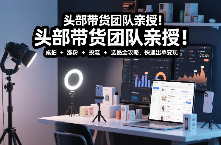 头部带货团队亲授！专业短视频实拍带货课：桌拍+涨粉+投流+选品全攻略，快速出单变现，月入2w+-赚钱驿站