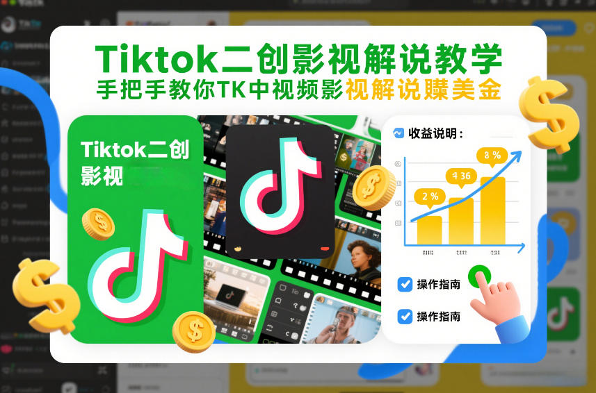 Tiktok二创影视解说教学，手把手教你TK中视频影视解说賺美金（更新26年1月）-赚钱驿站