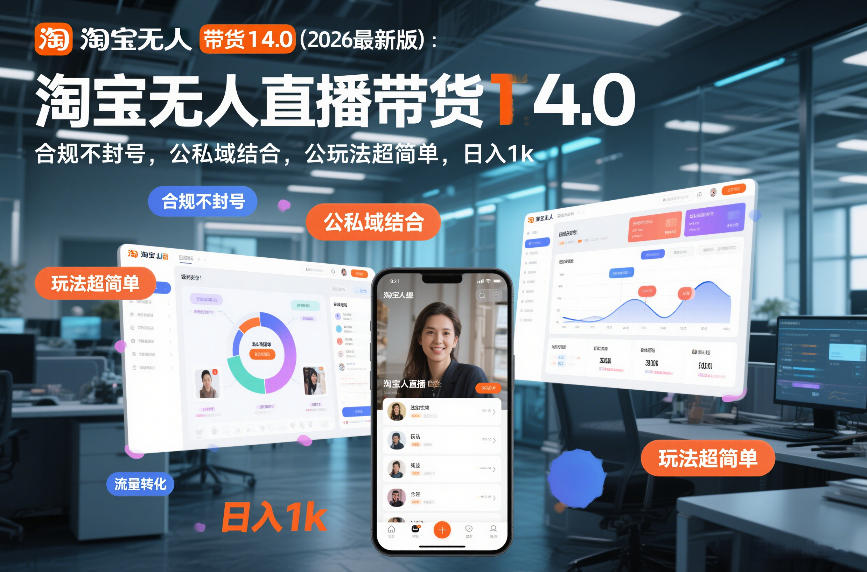 淘宝无人直播带货14.0（2026最新版）：合规不封号，公私域结合，玩法超简单，日入1k+【揭秘】-赚钱驿站