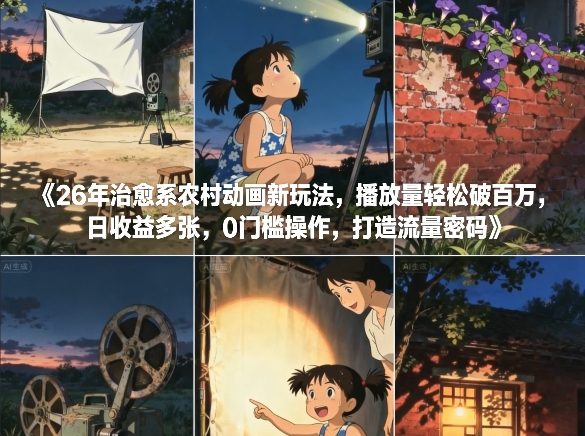 26年治愈系农村动画新玩法，播放量轻松破百万，日收益多张，0门槛操作，打造流量密码-赚钱驿站