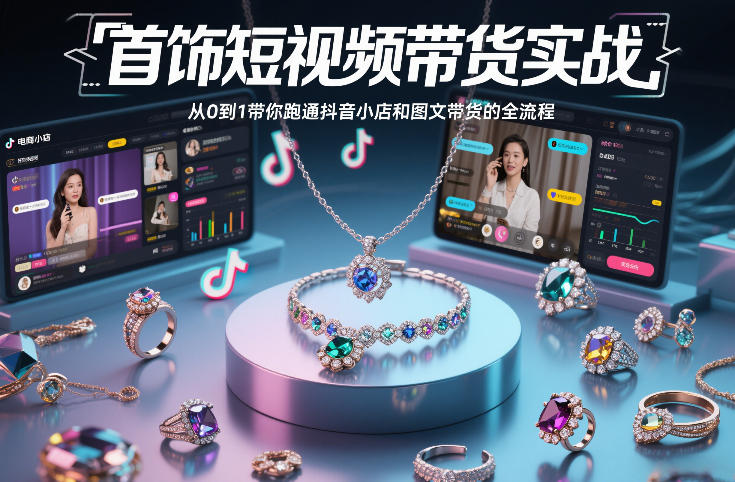 首饰短视频带货实战，从0到1带你跑通抖音小店和图文带货的全流程-赚钱驿站