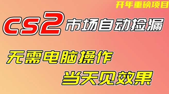 CS2市场自动捡漏项目，无需电脑操作，无需进入游戏，当天见效果，支持任何形式验证【揭秘】-赚钱驿站