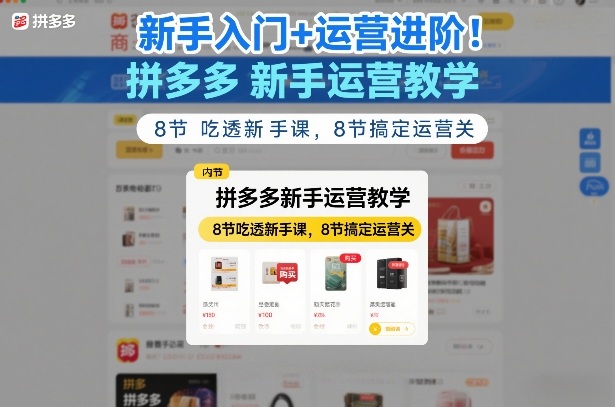 新手入门+运营进阶！拼多多新手运营教学，8节吃透新手课，8节搞定运营关-赚钱驿站