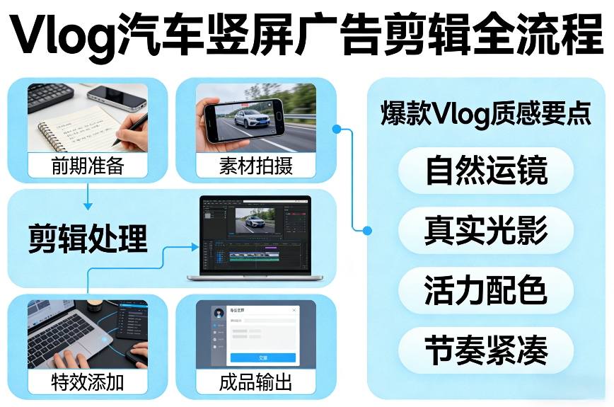 Vlog感觉汽车竖屏广告剪辑脚本全流程，拿捏爆款Vlog质感-赚钱驿站