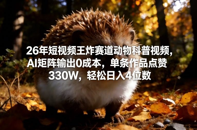 26年短视频王炸赛道动物科普视频，AI矩阵输出0成本，单条作品点赞330W，轻松日入4位数-赚钱驿站