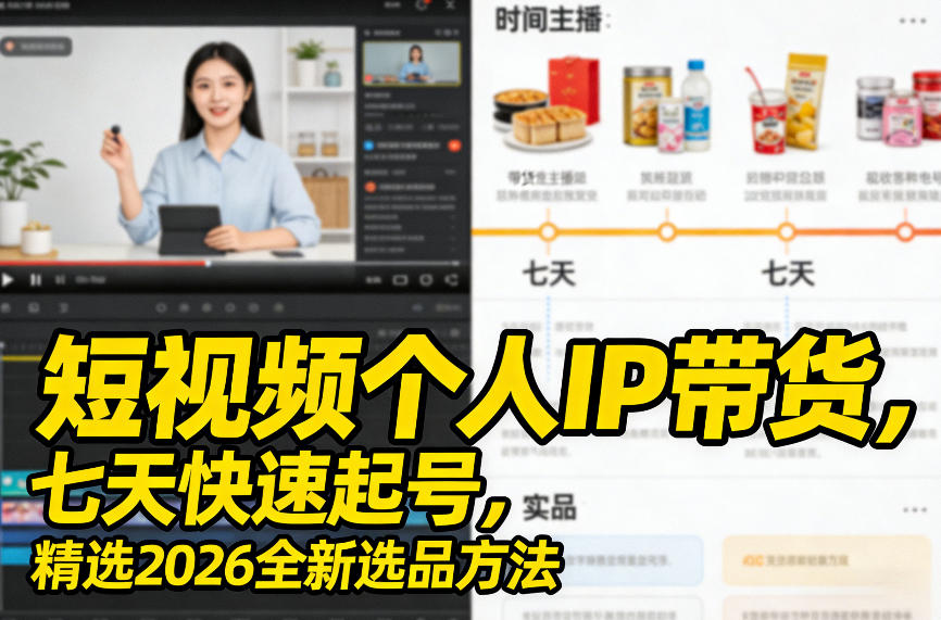 短视频个人IP带货，七天快速起号，精选2026全新选品方法-赚钱驿站