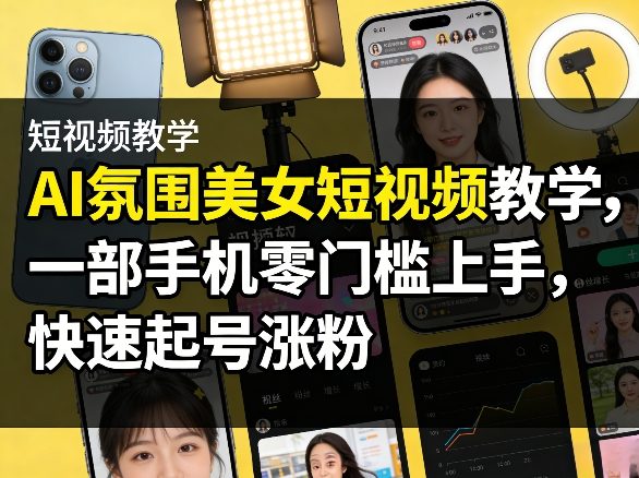 AI氛围美女短视频教学，一部手机零门槛上手，快速起号涨粉-赚钱驿站