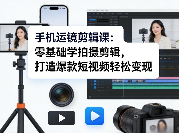 手机运镜剪辑课：零基础学拍摄剪辑，打造爆款短视频轻松变现-赚钱驿站