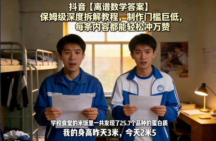 抖音【离谱数学答案】保姆级深度拆解教程，制作门槛巨低，每条内容都能轻松冲万赞，附详细步骤-赚钱驿站