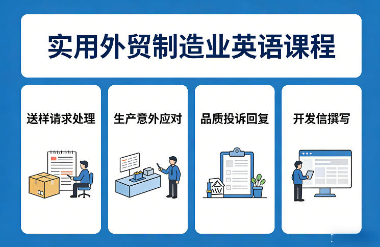 实用外贸制造业英语课程，教你专业处理送样请求、应对生产意外、回复品质投诉、撰写开发信等-赚钱驿站