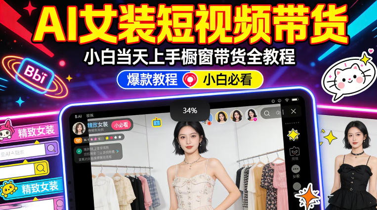 AI女装短视频橱窗带货：小白零门槛当天上手，高佣金爆款轻松賺！-赚钱驿站