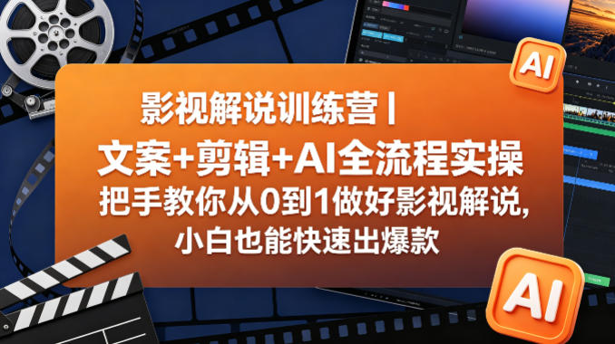 影视解说训练营｜文案+剪辑+AI全流程实操，把手教你从0到1做好影视解说，小白也能快速出爆款-赚钱驿站
