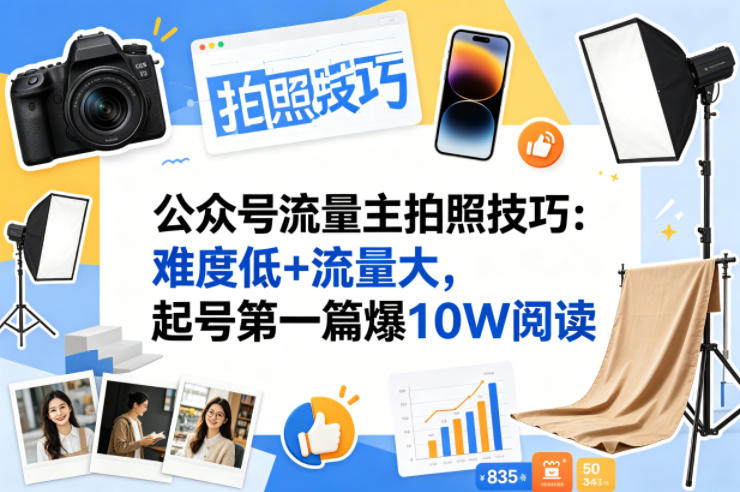 公众号流量主之拍照技巧赛道，难度低+流量大，起号第一篇就爆了10w阅读-赚钱驿站