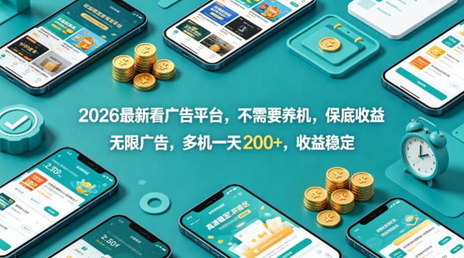 2026最新看广告平台，不需要养机，保底收益，无限广告，多机一天200+，收益稳定【揭秘】-赚钱驿站