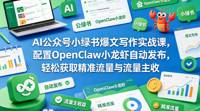 AI公众号小绿书爆文写作实战课，配置OpenClaw小龙虾自动发布，轻松获取精准流量与流量主收益-赚钱驿站