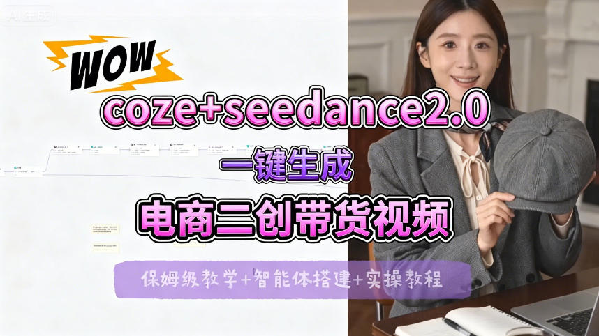 【Coze工作流搭建实操教程】seedance2.0+coze一键生成电商二创带货视频，全流程保姆级教学-赚钱驿站