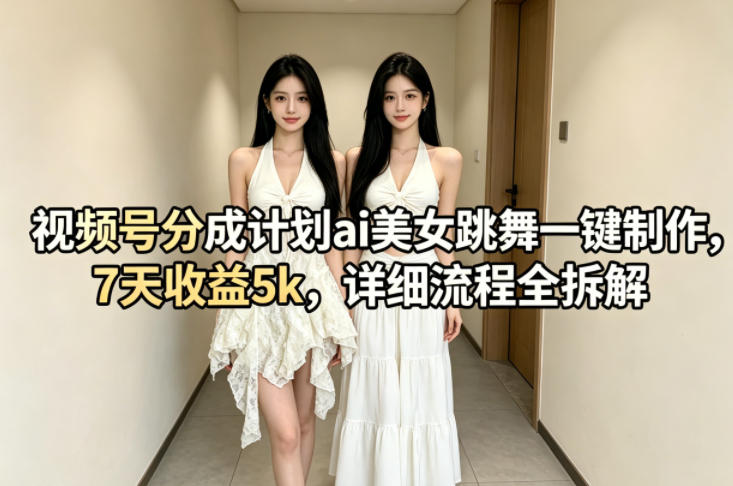 视频号分成计划ai美女跳舞一键制作，7天收益5k，详细流程全拆解-赚钱驿站