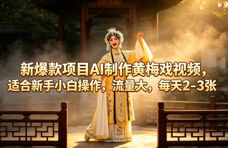 新爆款项目AI制作黄梅戏视频，适合新手小白操作，流量大，每天2-3张-赚钱驿站