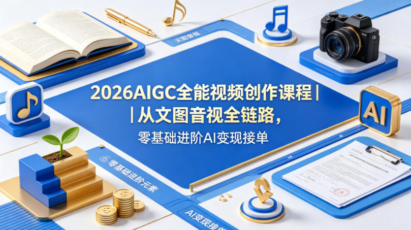 2026AIGC全能视频创作课程｜从文图音视全链路，零基础进阶AI变现接单-赚钱驿站