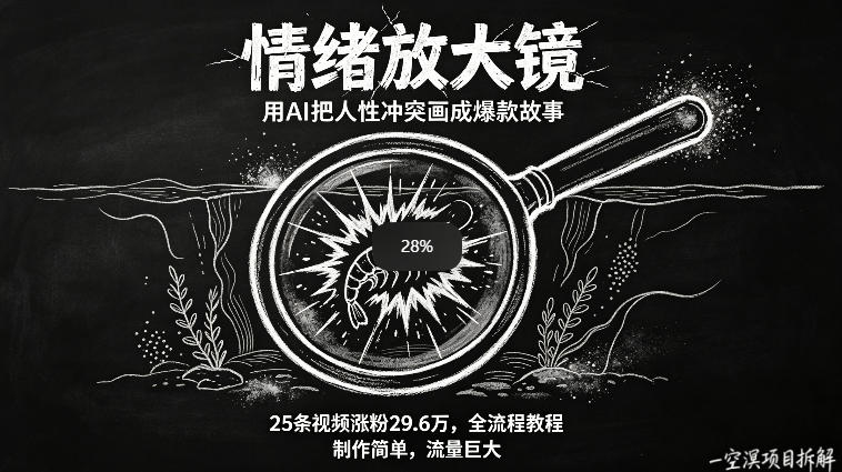 AI制作“情绪放大镜“视频，25条视频涨粉29.6W粉，流量巨大，制作简单，全流程教程-赚钱驿站