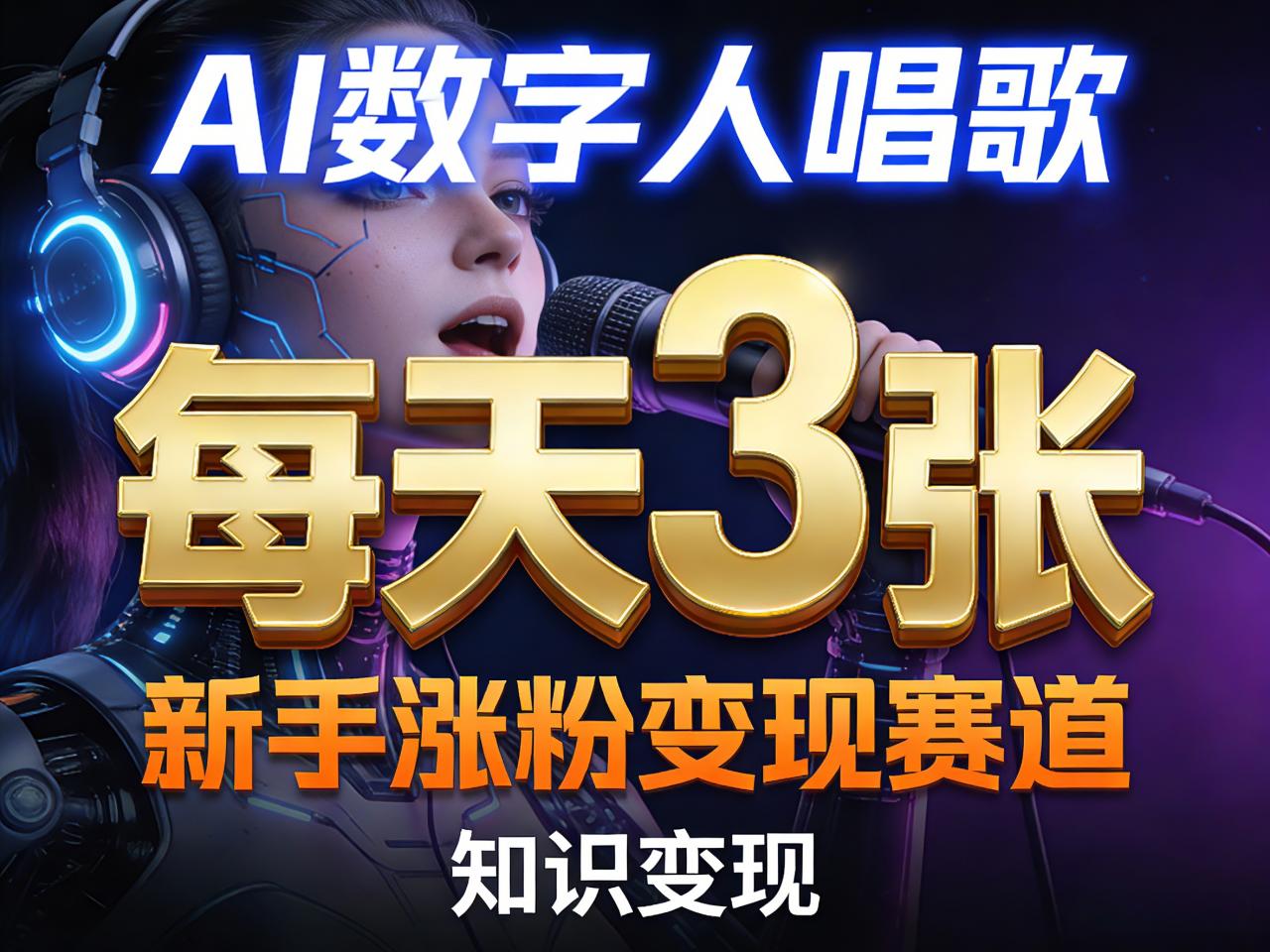 AI数字人唱歌，新手涨粉变现赛道，每天3张和知识付费，副业必备-赚钱驿站