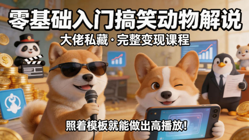 零基础入门搞笑动物解说，大佬私藏完整变现课程，照着模板就能做出高播放-赚钱驿站