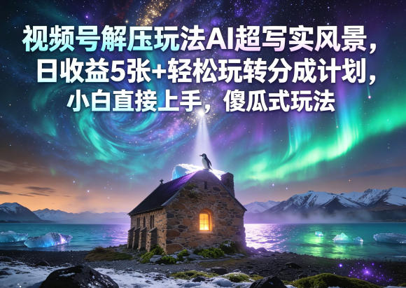 视频号解压玩法AI超写实风景，日收益5张+轻松玩转分成计划，小白直接上手，傻瓜式玩法-赚钱驿站