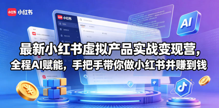 最新小红书虚拟产品实战变现营，全程AI赋能，手把手带你做小红书并赚到钱-赚钱驿站
