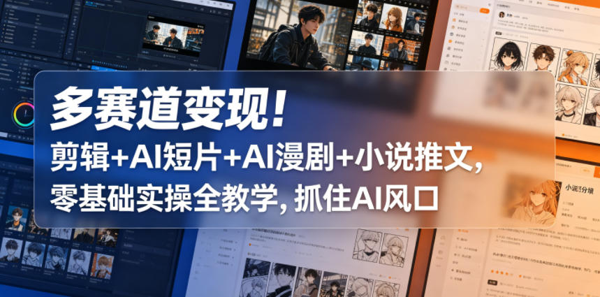 多赛道变现！剪辑+AI短片+AI漫剧+小说推文，零基础实操全教学，抓住AI风口-赚钱驿站