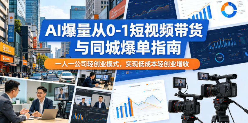 AI爆量从0-1短视频带货与同城爆单指南，一人一公司轻创业模式，实现低成本轻创业增收-赚钱驿站