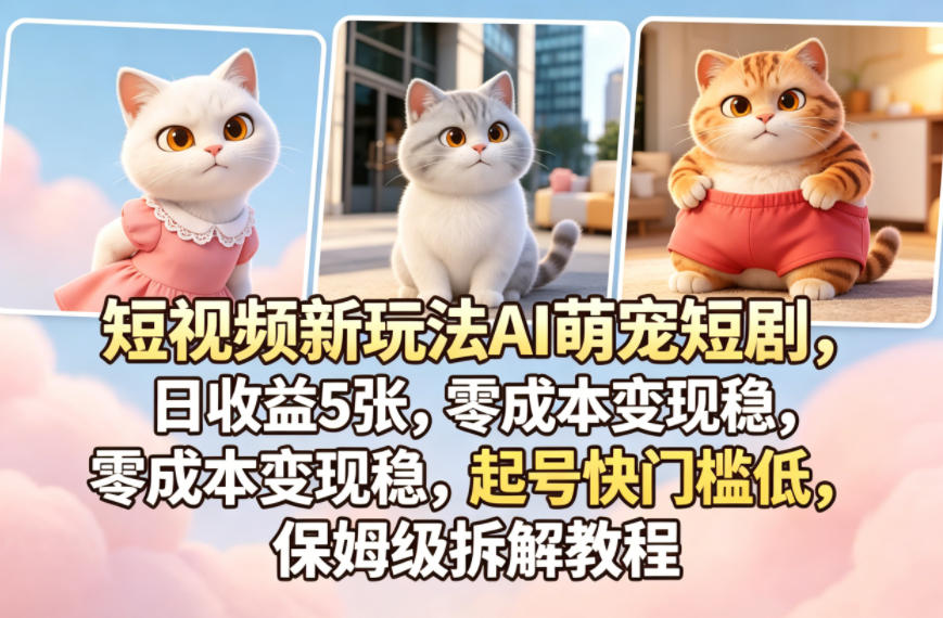短视频新玩法AI萌宠短剧，日收益5张，零成本变现稳，起号快门槛低，保姆级拆解教程-赚钱驿站