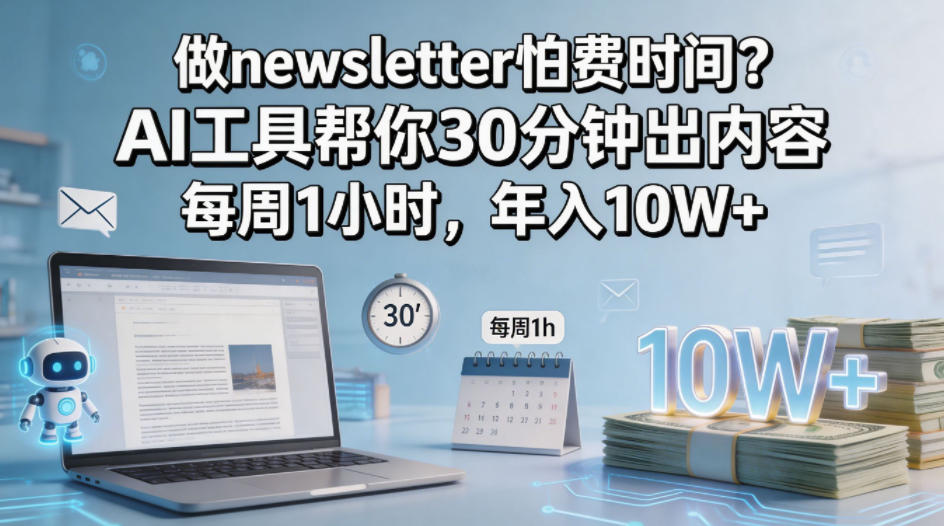 做newsletter怕费时间？AI工具帮你30分钟出内容，每周1小时，年入10W+！【原创双语字幕】-赚钱驿站