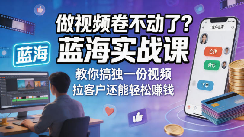 做视频卷不动了？蓝海实战课教你搞独一份视频，拉客户还能轻松賺钱！【原创双语字幕】-赚钱驿站