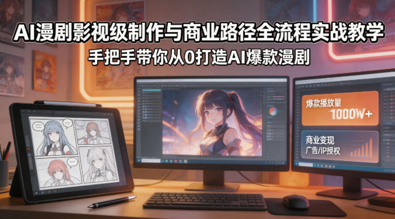 AI漫剧影视级制作与商业路径全流程实战教学，手带你从0打造AI爆款漫剧-赚钱驿站
