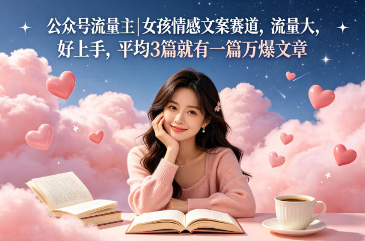 公众号流量主女孩情感文案赛道，流量大，好上手，平均3篇就有一篇万爆文章-赚钱驿站