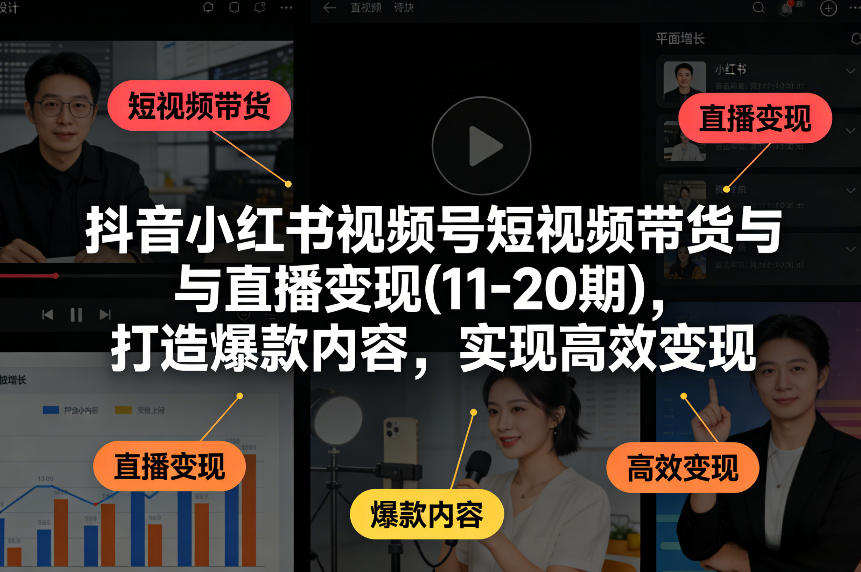 抖音小红书视频号短视频带货与直播变现(10-21期)，打造爆款内容，实现高效变现（更新05月）-赚钱驿站