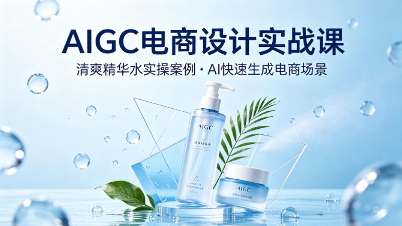 AIGC电商设计实战课，以清爽精华水为实操案例，教你用AI快速生成电商场景-赚钱驿站