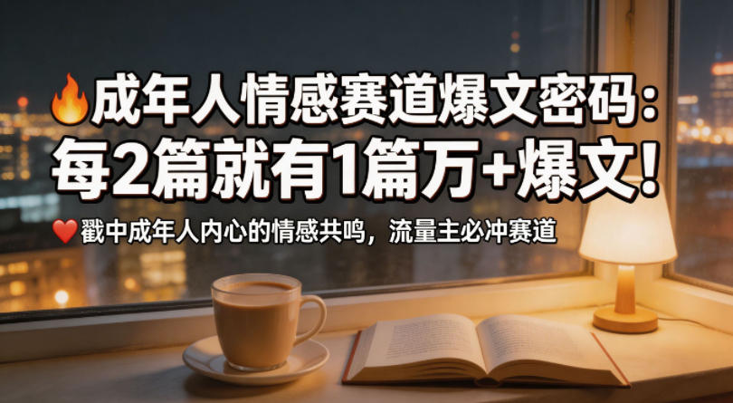 公众号流量主成年人情感心理赛道，流量最大，受众最广的主流赛道之一，平均每2篇就有1篇万爆文章-赚钱驿站