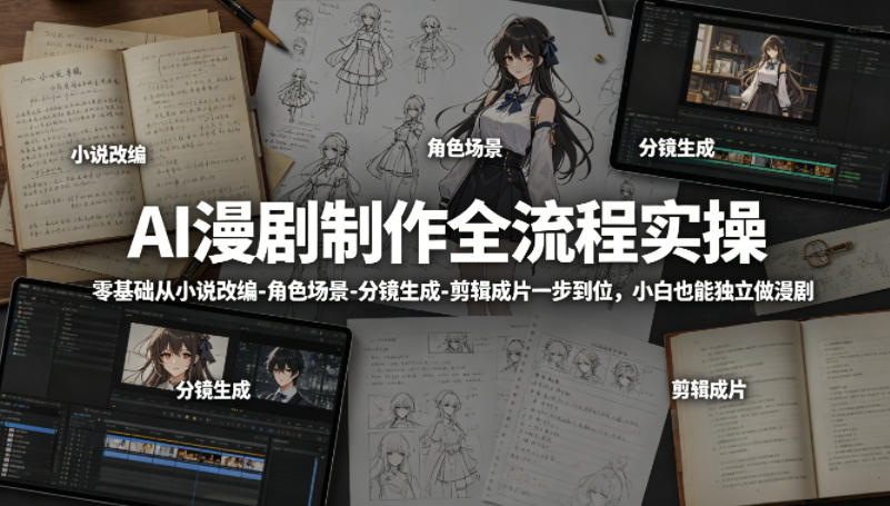 AI漫剧制作全流程实操，零基础从小说改编-角色场景-分镜生成-剪辑成片一步到位，小白也能独立做漫剧-赚钱驿站