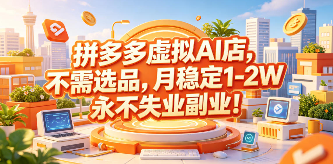 拼多多虚拟AI店，不需选品，月稳定1-2W，永不失业副业！【揭秘】-赚钱驿站