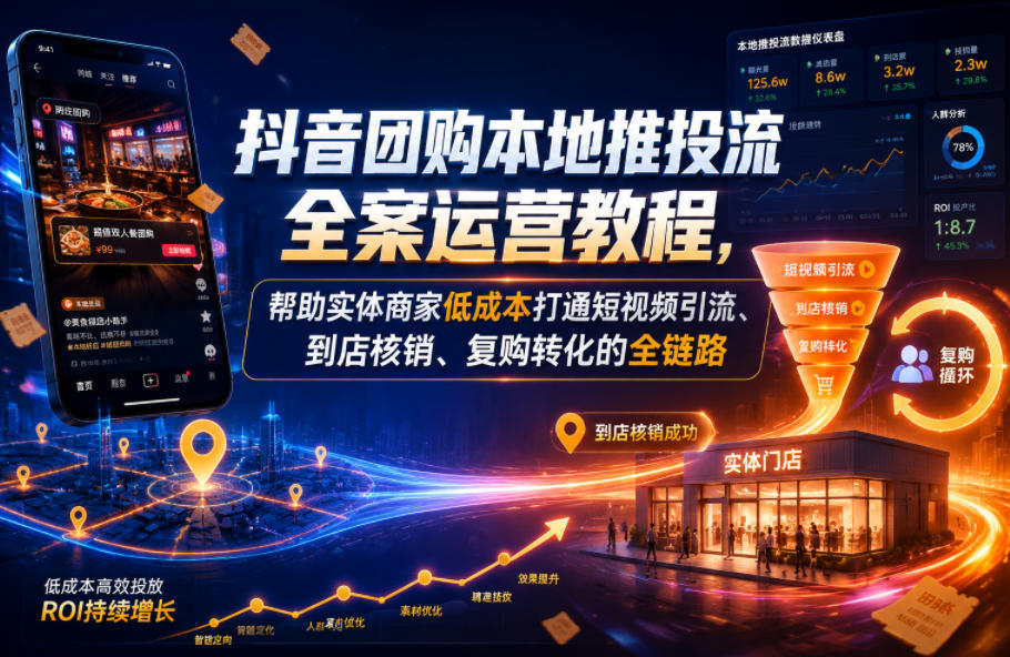 抖音团购本地推投流全案运营教程，帮助实体商家低成本打通短视频引流、到店核销、复购转化的全链路-赚钱驿站