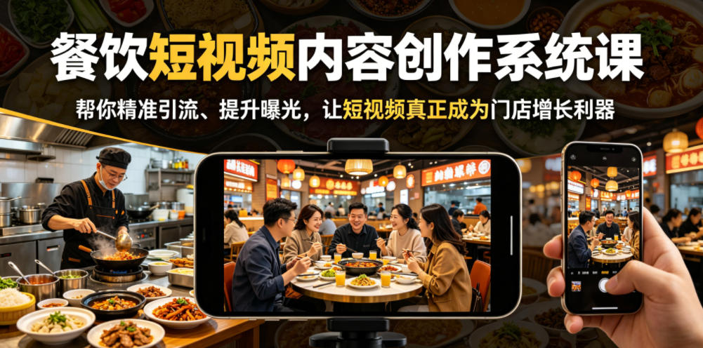 餐饮短视频内容创作系统课，帮你精准引流、提升曝光，让短视频真正成为门店增长利器-赚钱驿站