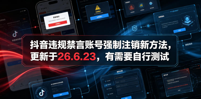 抖音违规禁言账号强制注销新方法，更新于26.6.23，有需要自行测试-赚钱驿站