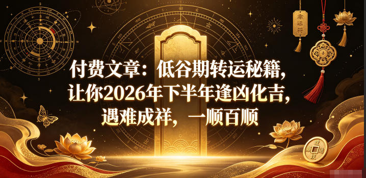 付费文章：低谷期转运秘籍，让你2026年下半年逢凶化吉，遇难成祥，一顺百顺-赚钱驿站