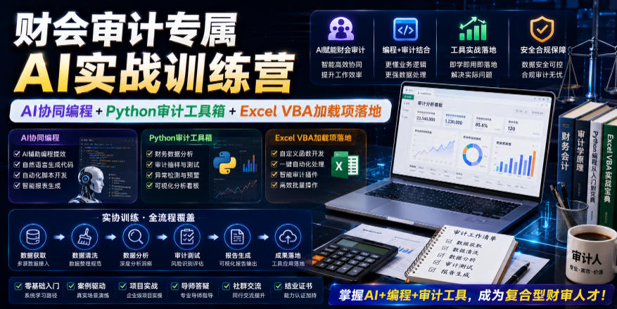 财会审计专属AI实战训练营｜AI协同编程+Python审计工具箱+Excel VBA加载项落地-赚钱驿站