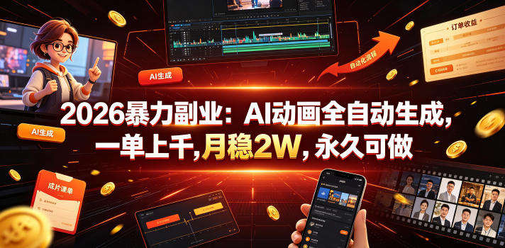 2026暴力副业：AI动画全自动生成，一单上千，月稳2W，永久可做【揭秘】-赚钱驿站