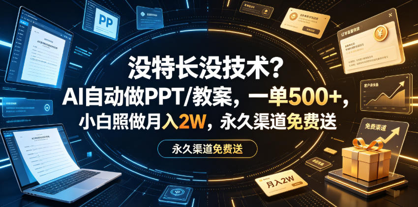 没特长没技术？AI自动做PPT/教案，一单500+，小白照做月入2W，永久渠道免费送【揭秘】-赚钱驿站